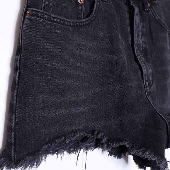 ZARA High Rise Frayed Denim Shorts Black Stone Washed Cutoff Casual Women's 6 - Picture 5 of 12